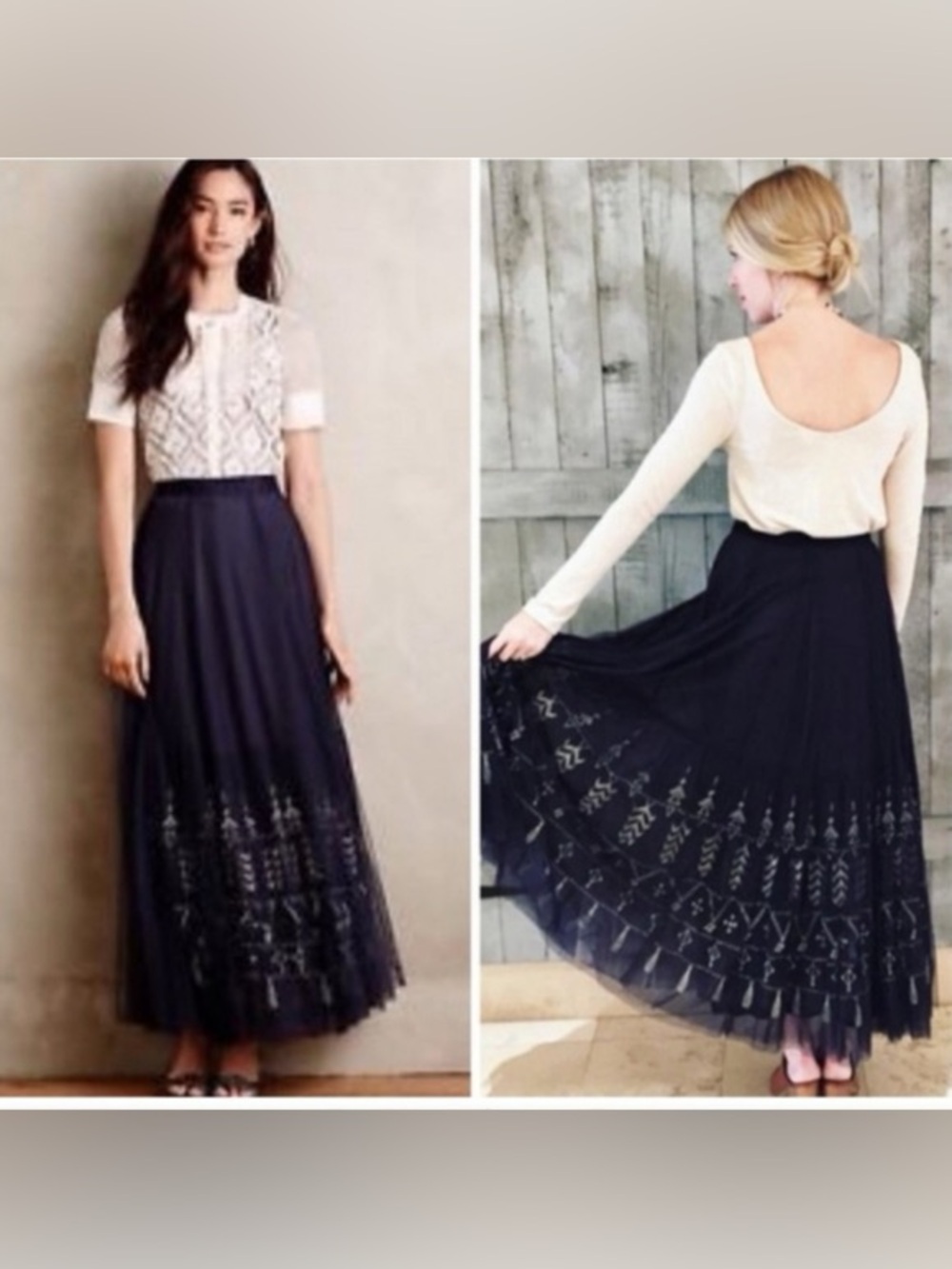 Floreat Navy Maxi Skirt with Crochet Lace Hem